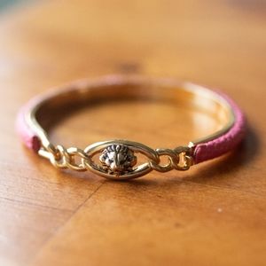 Anne Klein Pink Leather Gold Bangle Bracelet NWOT